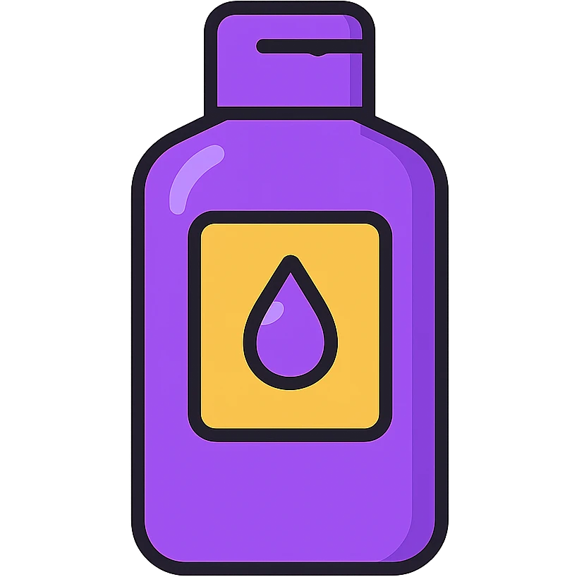 small shiny purple shampoo bottle, clean design, modern look emoji