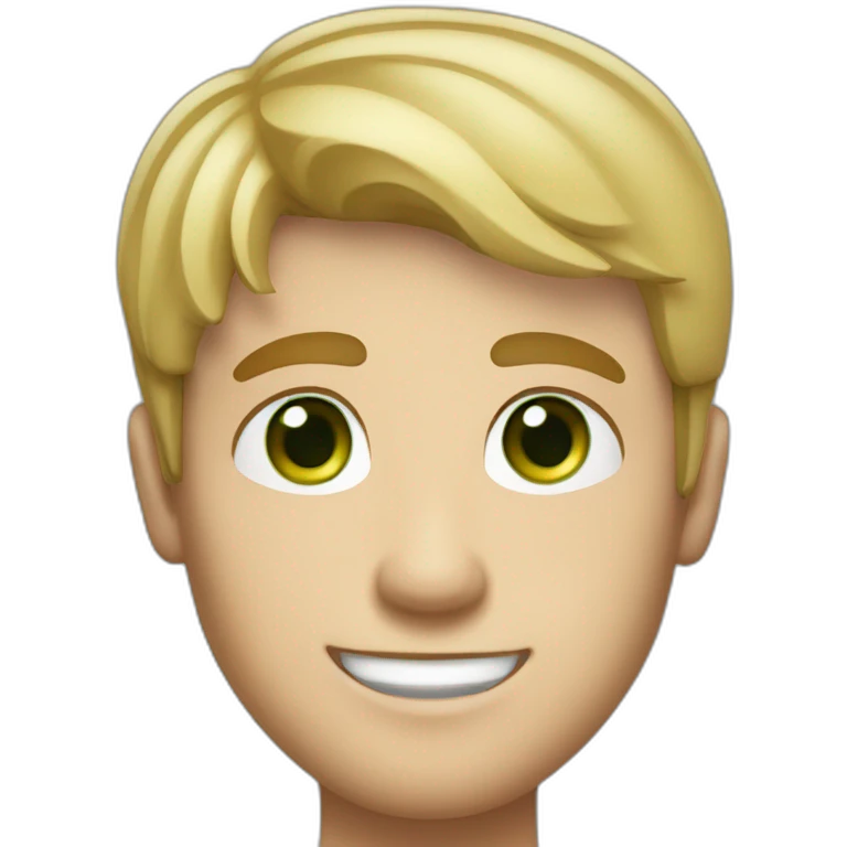 Handsome man smiling with freckles and green eyes. Short blond raid hair. emoji