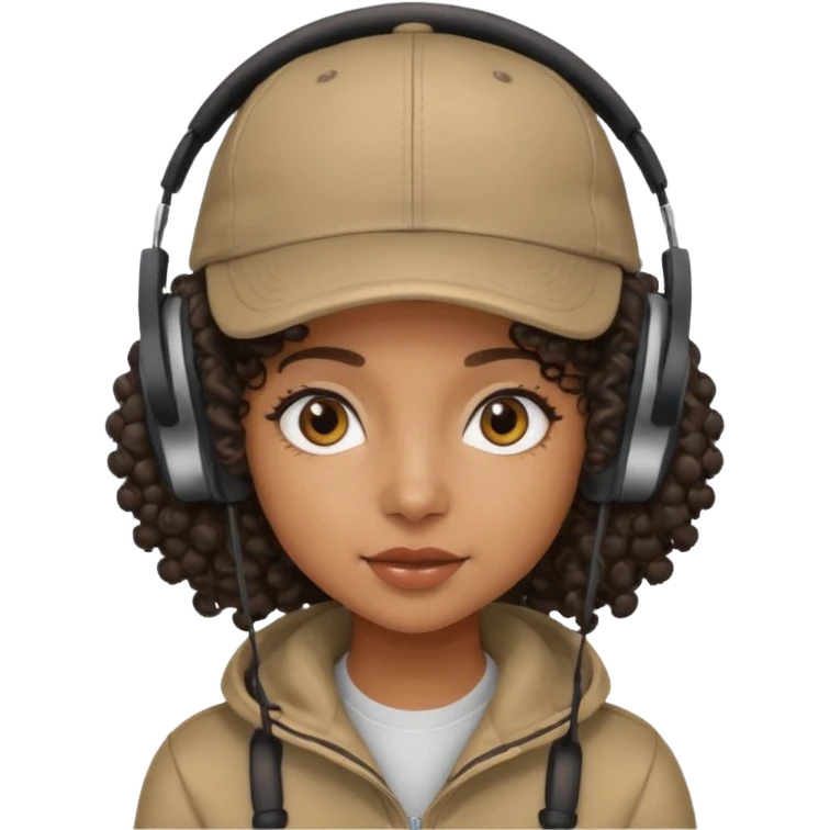 curly haired with headphones in and  black girl with cap emoji