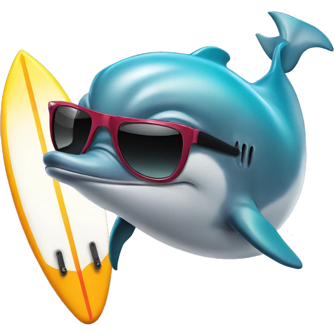 dolphin with sunglasses and a surfboard emoji