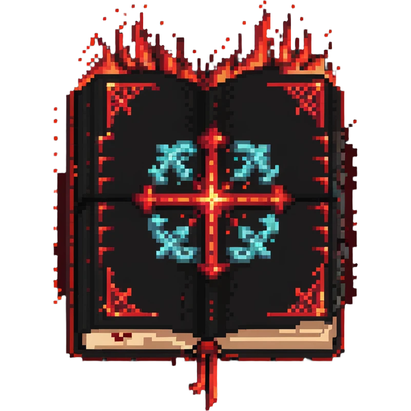 red spellbook emitting magical glowing runes and sparkles emoji