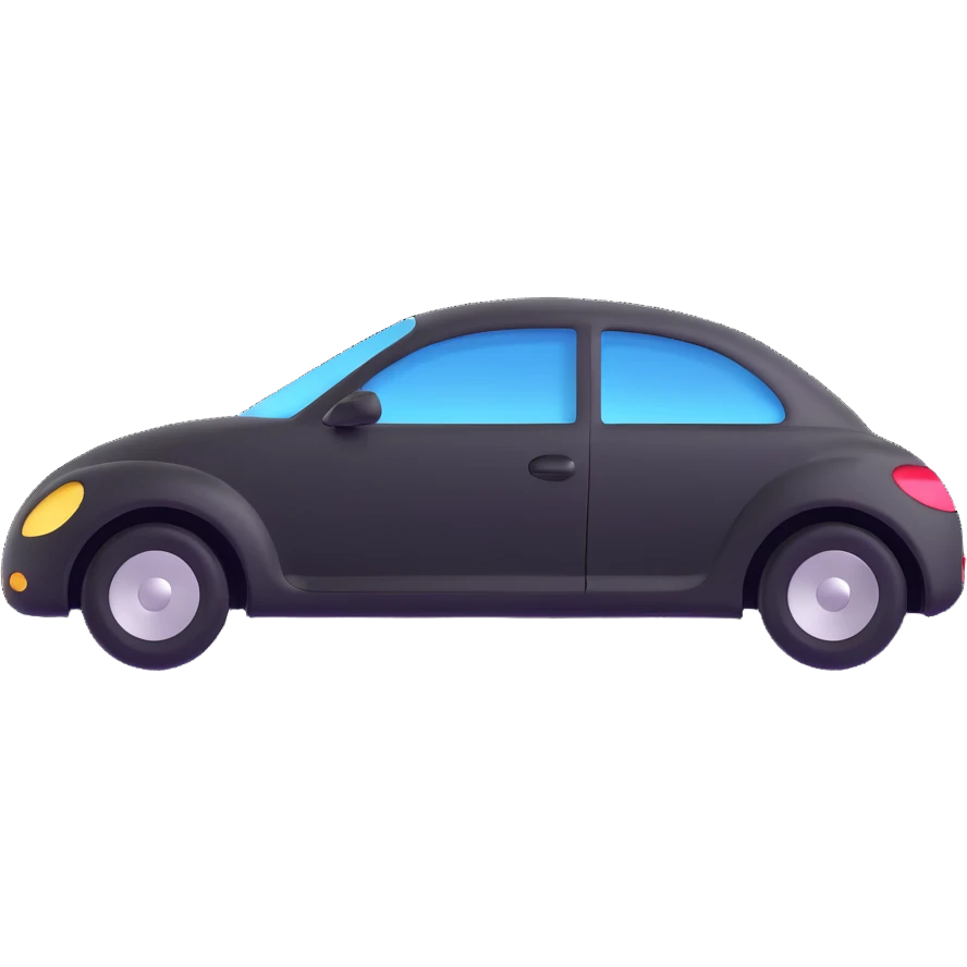 matte black minimalist car icon with a subtle rod or hook tool touching a visible dent, fine silver lines for contrast, simple and clean, focus on the dent repair emoji