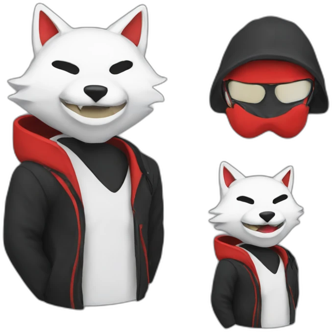 Programmer with Japanese red, black, whitekitsune mask emoji