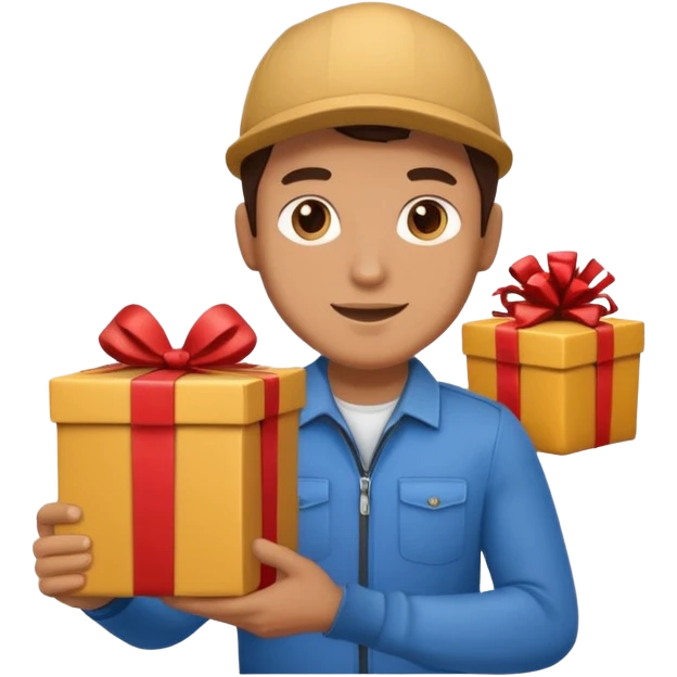 man courier holding gift box emoji