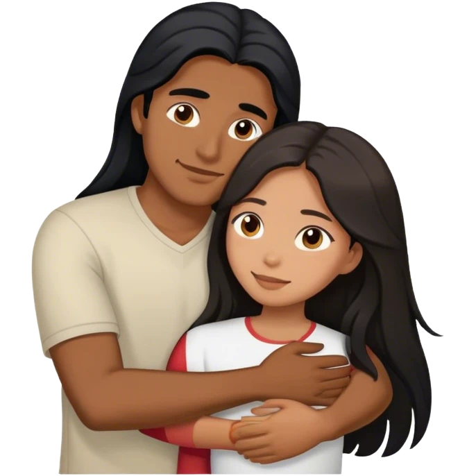 Brown Guy with long black hair hugging brown hair Filipina emoji