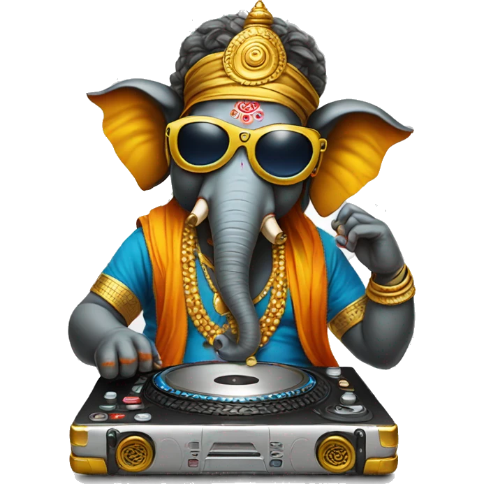 ganesha with goggles and playing DJ emoji