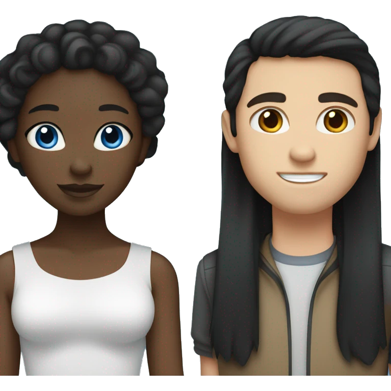 interracial relationship - black girl with long black hair and white guy with blue eyes and brown hair emoji