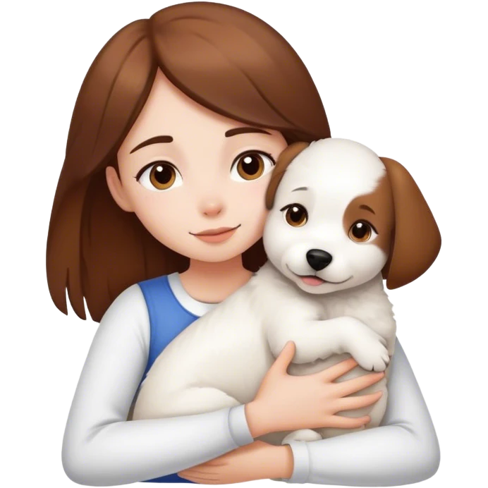 brown haired girl hugging white dog emoji