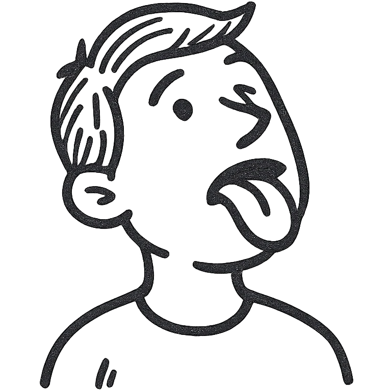 hand drawn style illustration of a man sticking out his tongue and looking up to the sky emoji