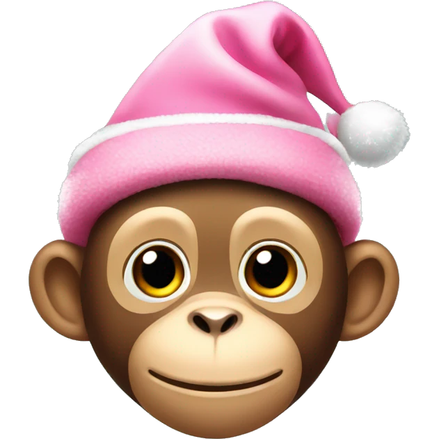 cute monkey with pink Christmas hat emoji