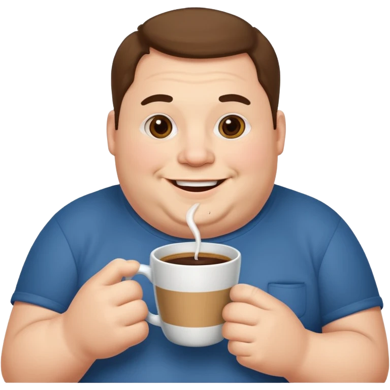 fat man, drink coffee emoji