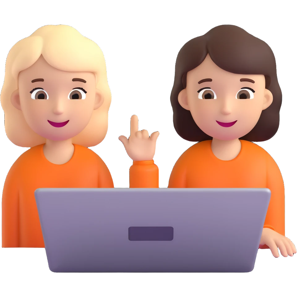 boy and girl on a video call, laptops with faces on screen, happy conversation emoji