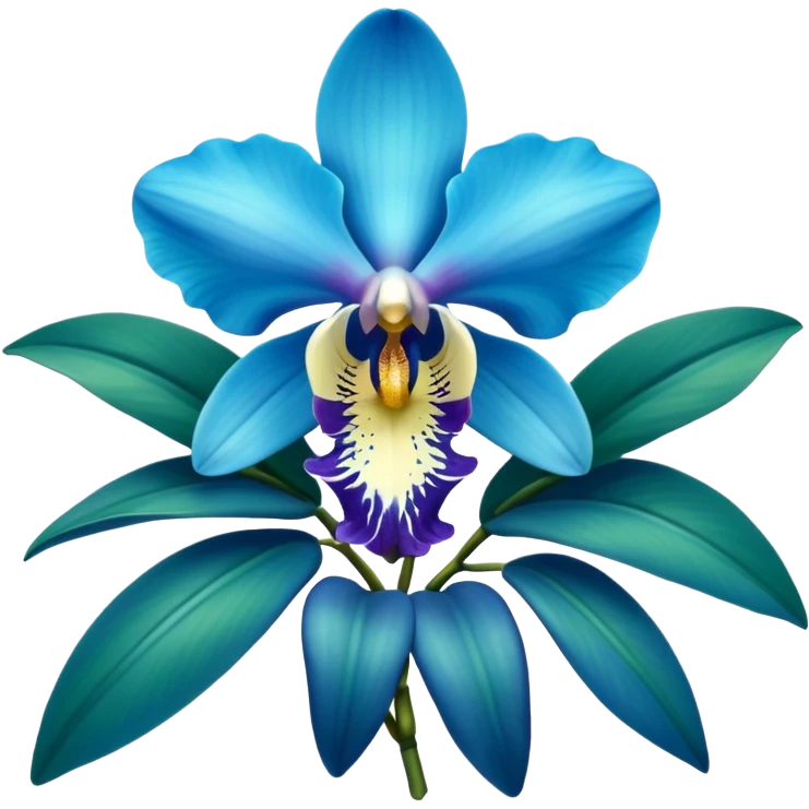 royal blue and cyan orchid with leaves emoji