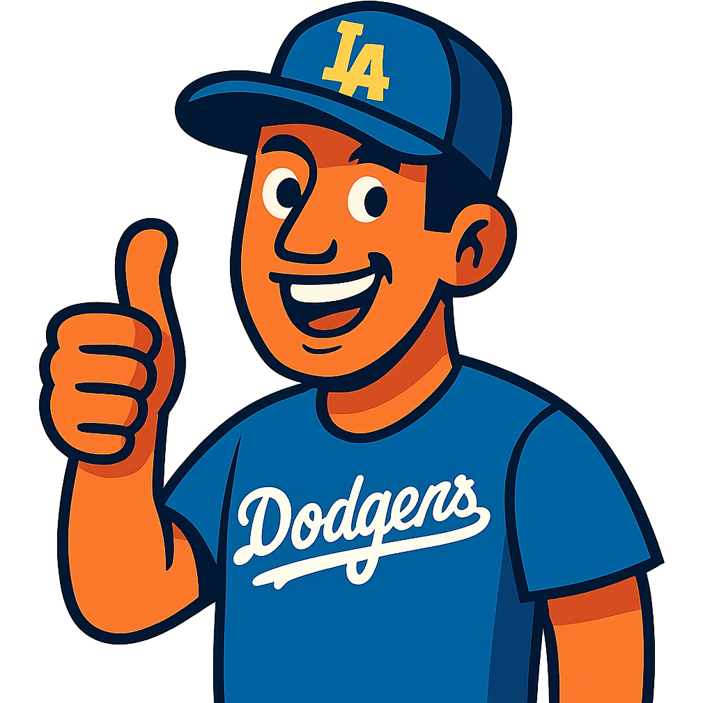 man in Dodgers hat, giving a thumbs up, vibrant toon style emoji