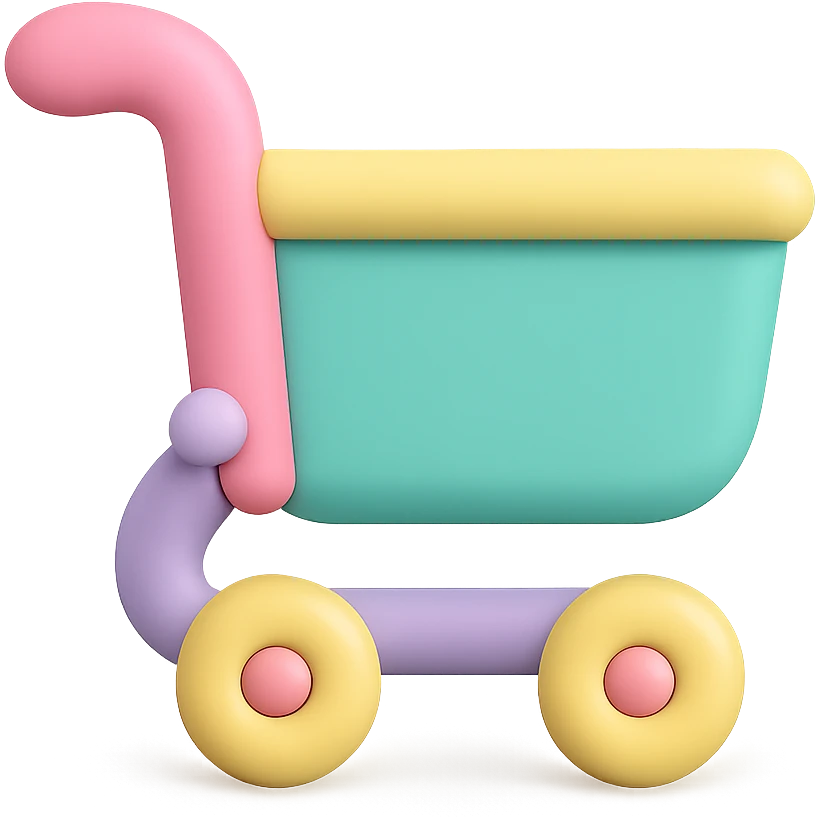 icon of a cart in 3D mochi style with soft pastel colors and smooth rounded shapes, cute and minimal look emoji