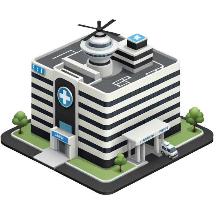 hospital isometric view building with heliport emoji