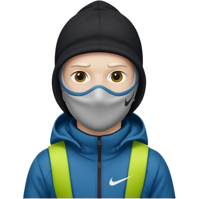 White person wearing a Nike Tex with hood and ski mask emoji