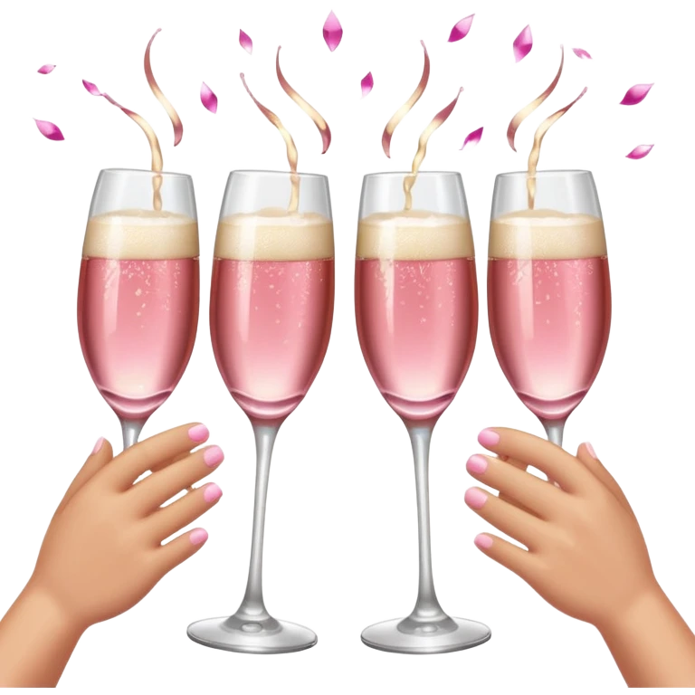 champagne glasses with pink champagne giving cheers with hands emoji