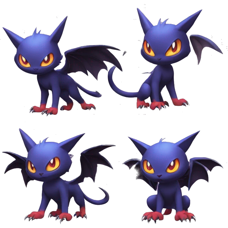 Edgy Cool Kawaii Litten-Noivern-Noibat-Absol-Pokémon Full Body emoji
