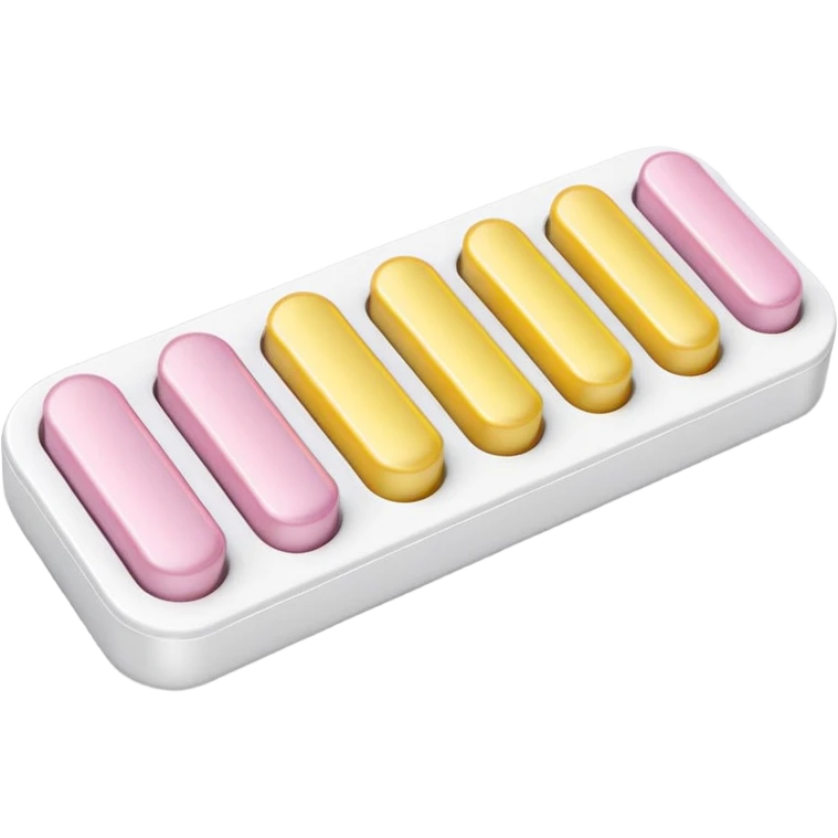 single blister strip or a pair of small tablets or capsules in muted tones (white, pale yellow, or light pink), clean clinical shape, smooth finish, pills placed simply, no branding or packaging details, soft lighting, subtle shadows, emoji scale emoji