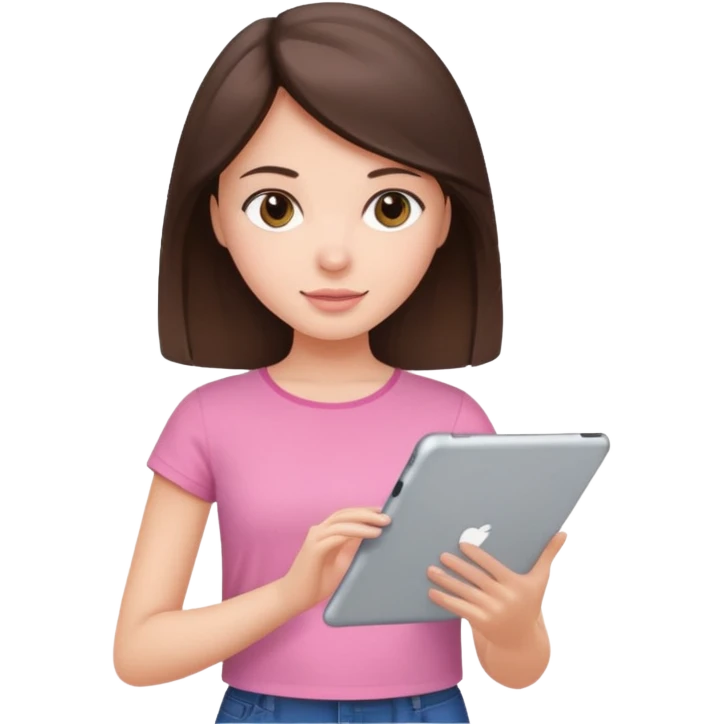 pretty brunette girl wearing pink top ipad studying  emoji