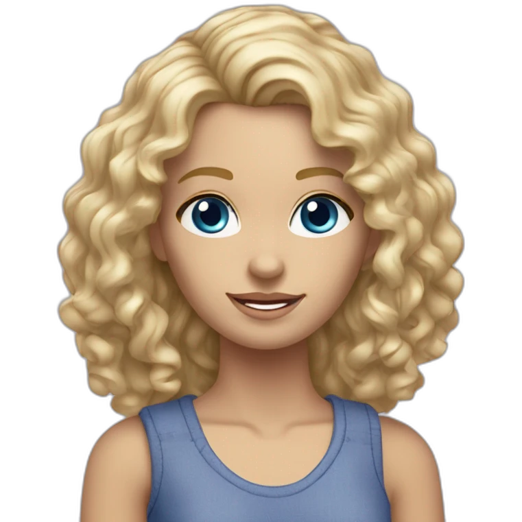 realistic caucasian long curly blonde blue eyed woman purple top blue jeans white sneakers emoji