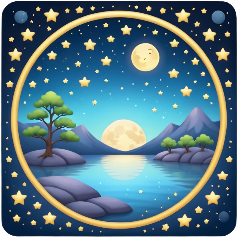 "Design a calming circle emoji for evening reflection. Soft moonlight, gentle stars, peaceful or spiritual symbols. No people - emphasize tranquil colors, night sky elements, and serene spiritual imagery." emoji