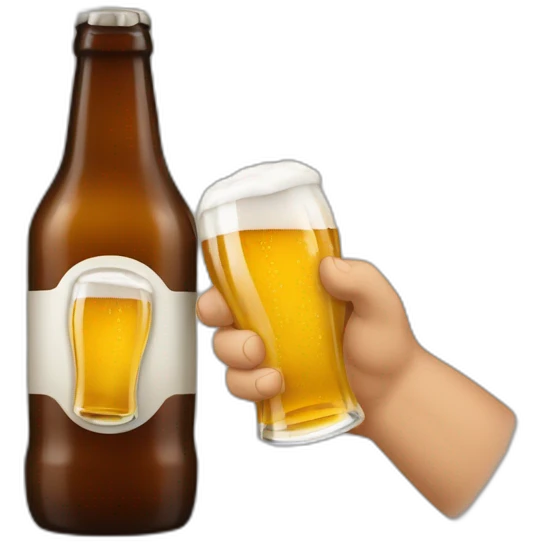 Une bière qui tiens un homme dans sa main emoji