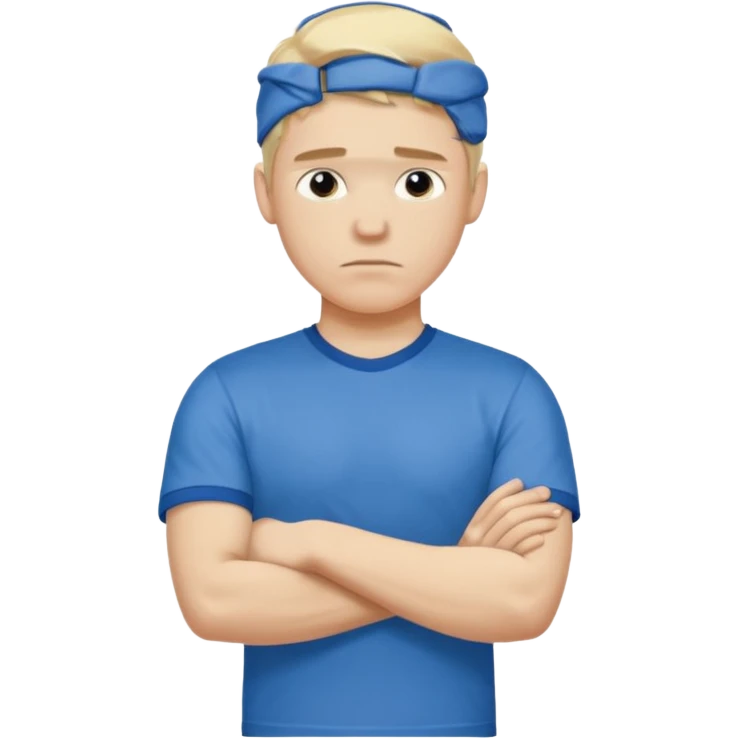 Pale blond man in blue football t shirt crossed arms cold stance  emoji
