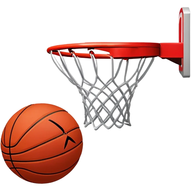 Extremely minimal red basketball with smallest possible NBA and Spalding logos, basic shape, iOS emoji style emoji