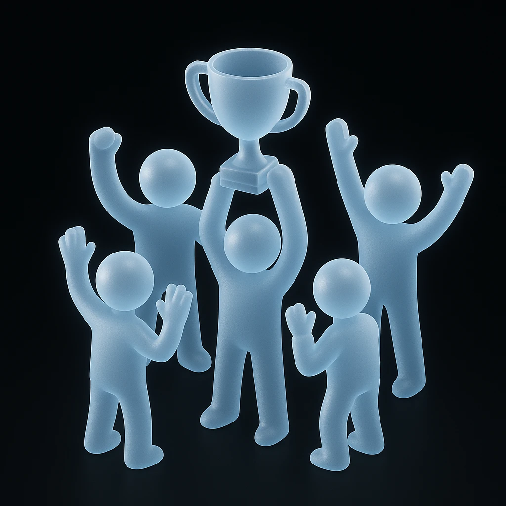 team celebrating with trophy emoji