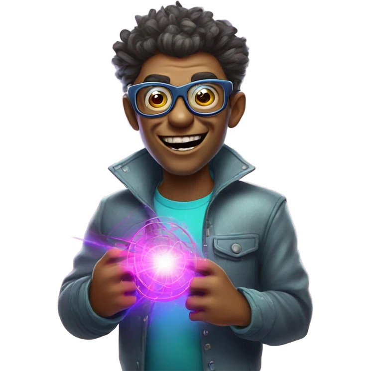 Nerdy short gay troll holding a laser emoji
