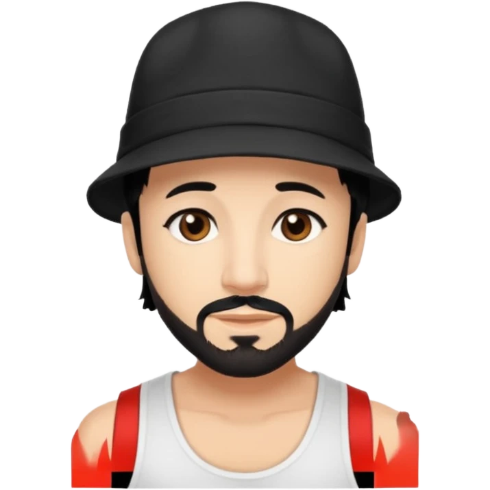 AJ McLean brown eyes, black hair, white tank top and hat emoji