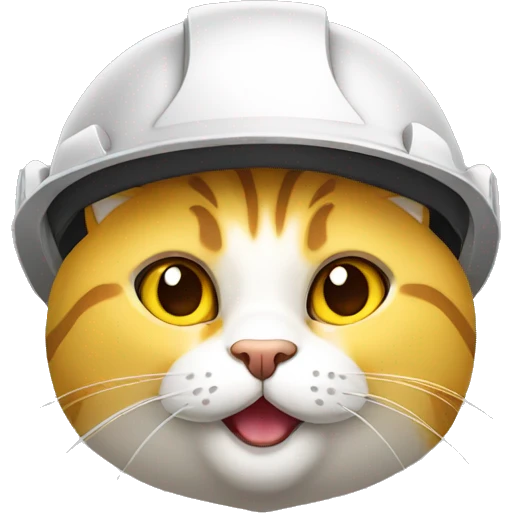 worker cat head with yellow  hard hat in cartoon style emoji