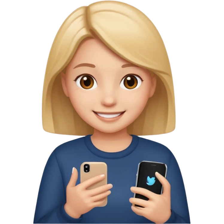 a girl holding a smartphone, smiling emoji