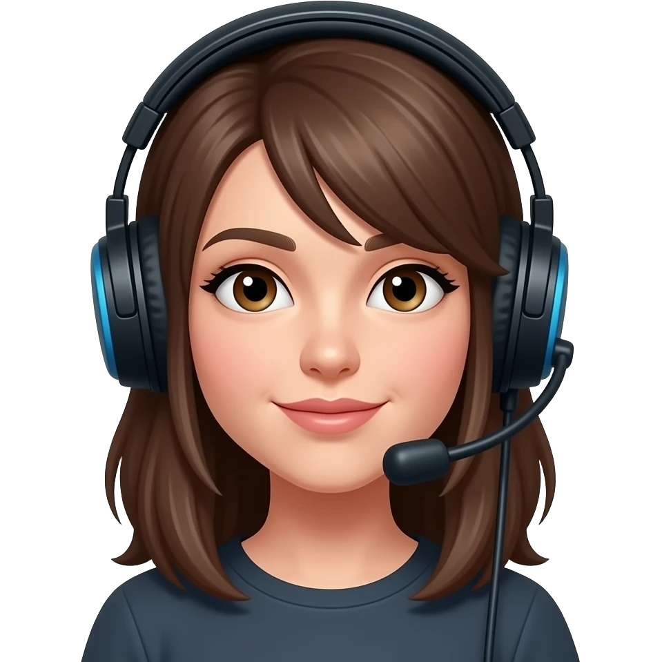 casque jeux , femme, cheveux mi-long, brune emoji