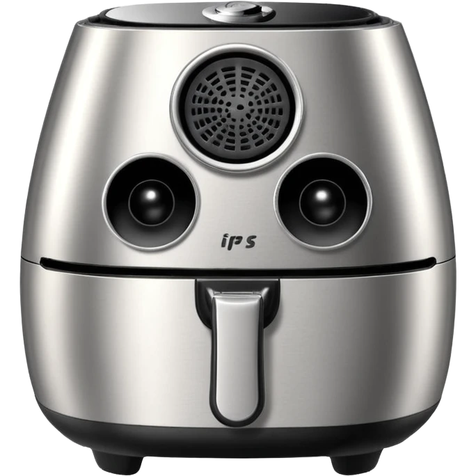 An air fryer with the knobs and handles made to look it's eyes, nose and mouth, hysterically crying with laughter emoji