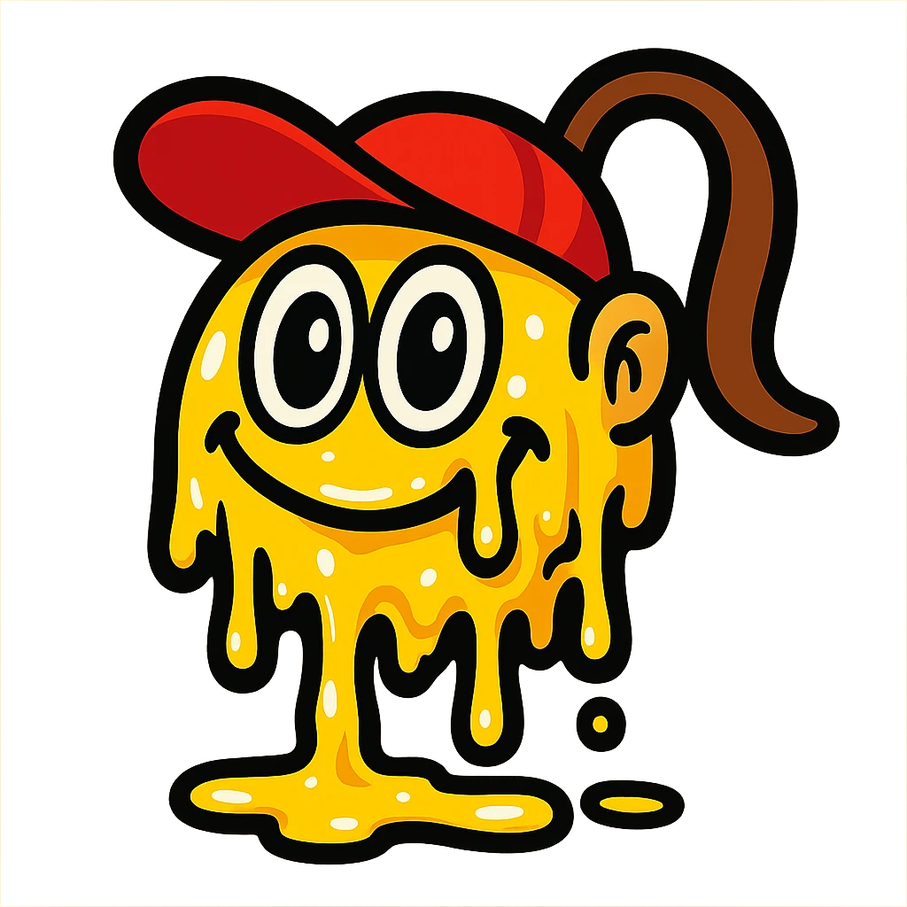 Diddy Kong as a melting smiley face, cartoon style, big eyes, gooey texture emoji