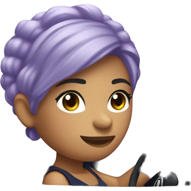 navy blue convertible Mini Cooper, with short, lilac colored haired, fair skinned woman driving emoji