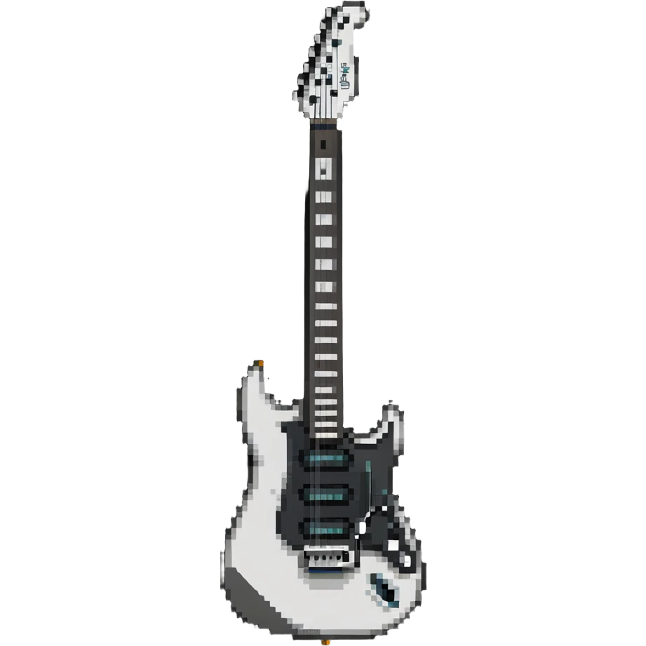 White electric guitar with sleek shiny body, black strings, and smooth neck emoji