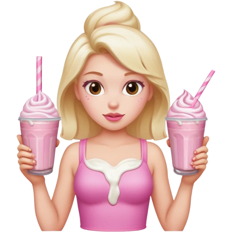 A girl with boobs as milkshakes put the milkshake on her boobs emoji