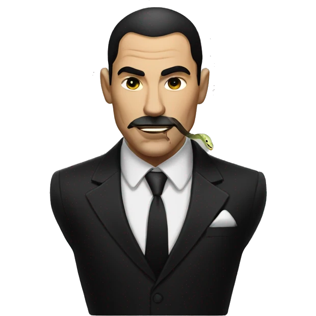 A male mafia boss with a snake tattoo on the right side of his face, wearing a black suit and a cigar in his mouth emoji