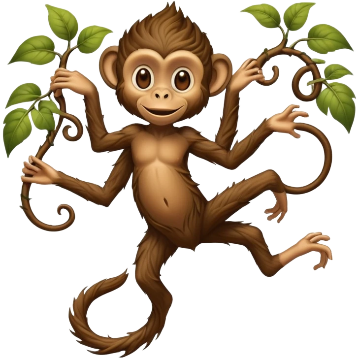 A fantasy creature with bare human feet, twisted vine-like root legs extending upward, and a cheeky monkey face at the top emoji