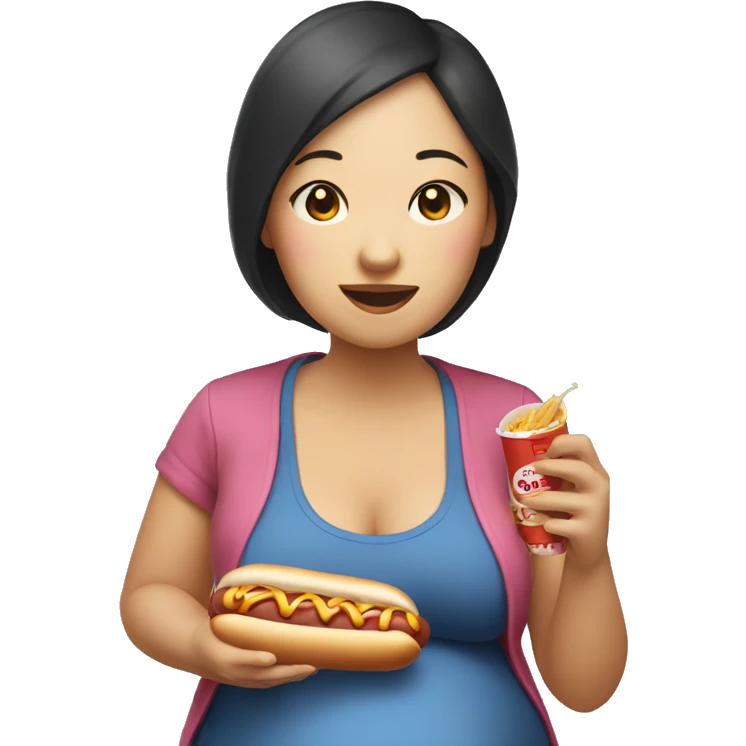 Pregnant Asian women eat hot dog emoji