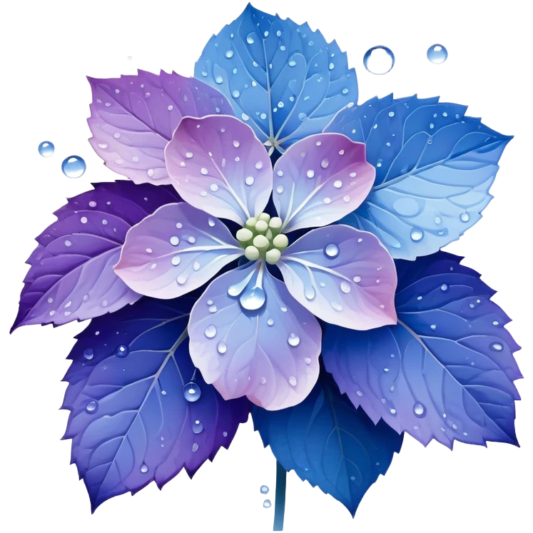 Japanese style hydrangea (ajisai) flower in ukiyo-e inspired design, delicate blue-purple gradient, elegant composition with raindrops, traditional Japanese aesthetic emoji