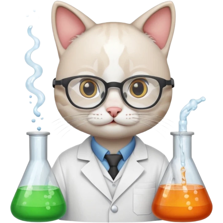 cat scientist mixing chemicals in beakers emoji