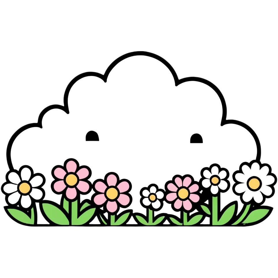 A cute cloud shape formed by pink and white flowers emoji