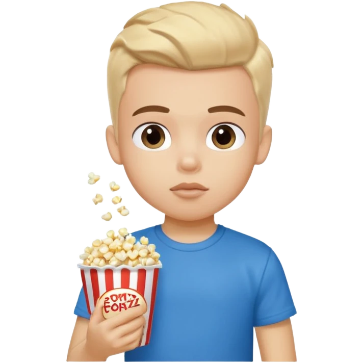 generate a pretty fair bratz boy with a blue tshirt on. eating popcorn emoji