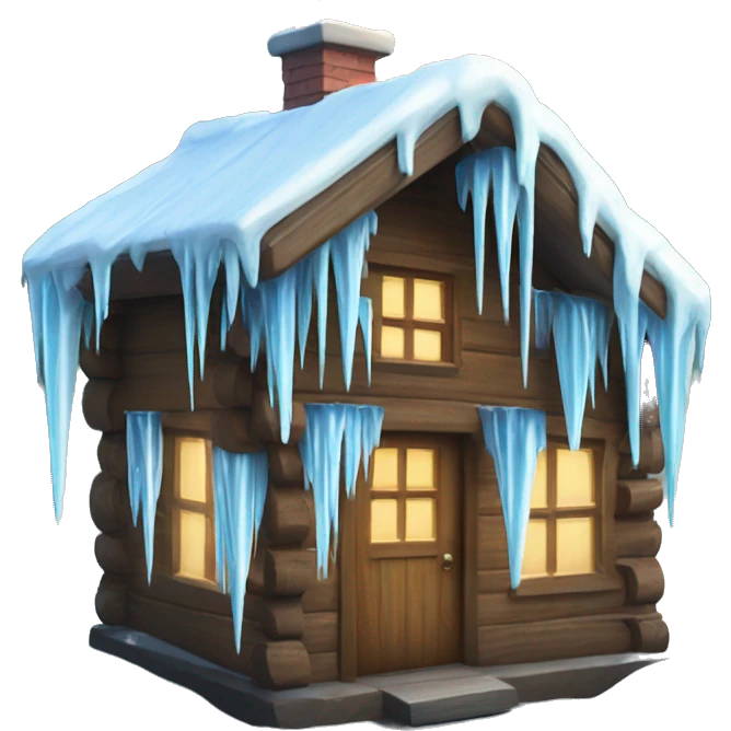 Icicles on a wooden house surrounded by trees  emoji