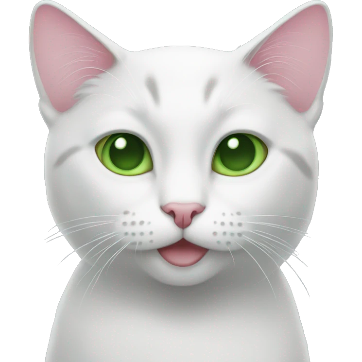 white, some gray cat with green eyes, pink nose  emoji